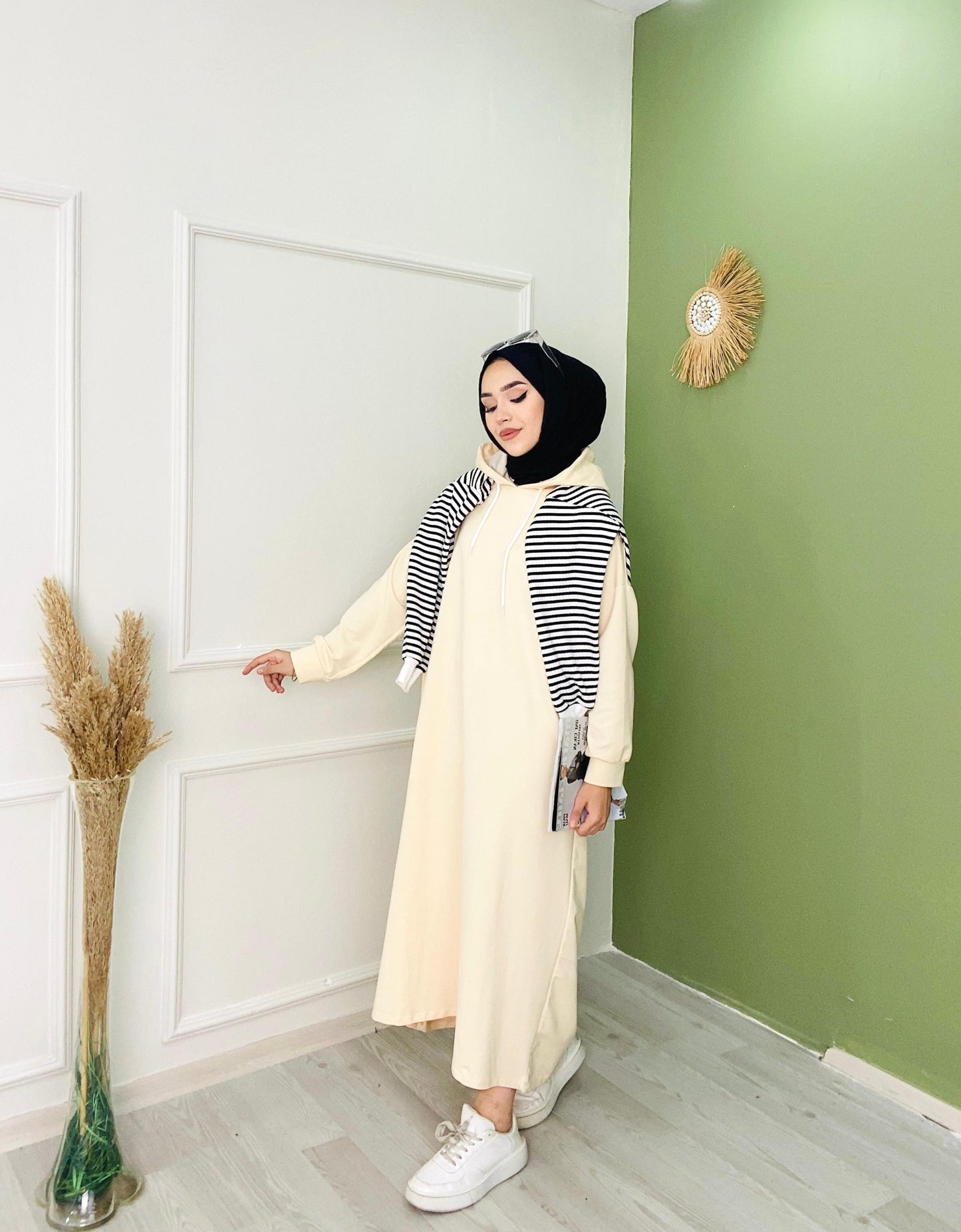 Hooded Sweat Dress Beige