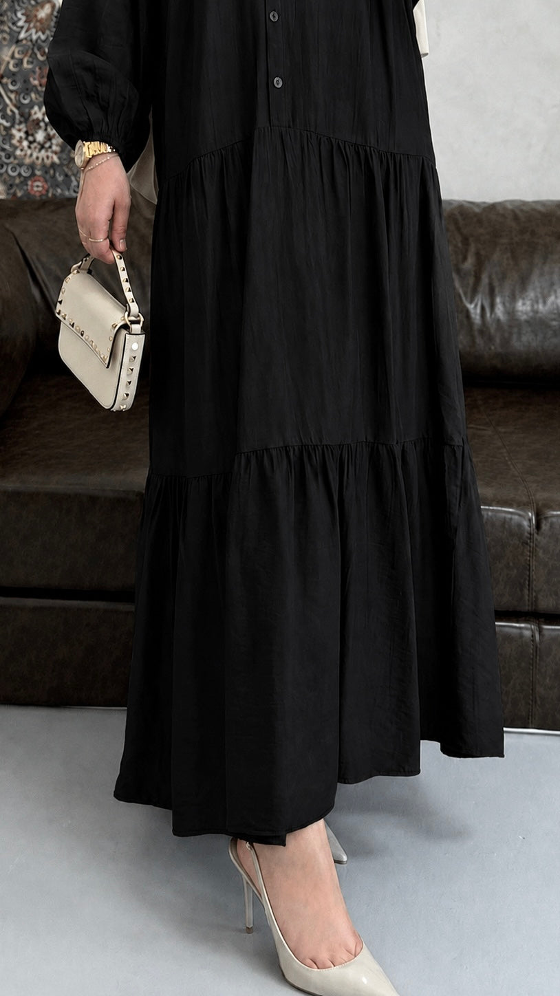 Önü Düğmeli Salaş Model Elbise Siyah