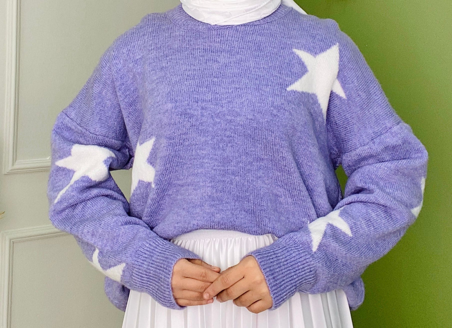 Turtleneck Star Patterned Sweater Lilac