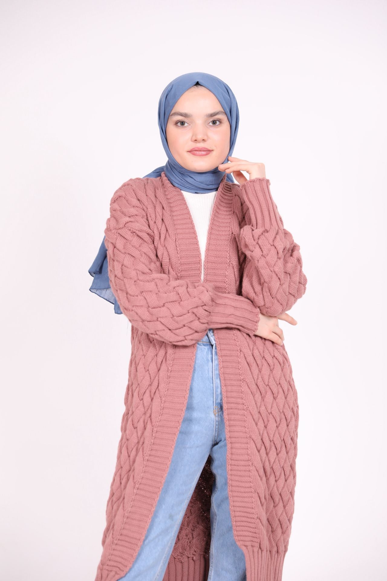 Long Knitted Cardigan Dusty Rose