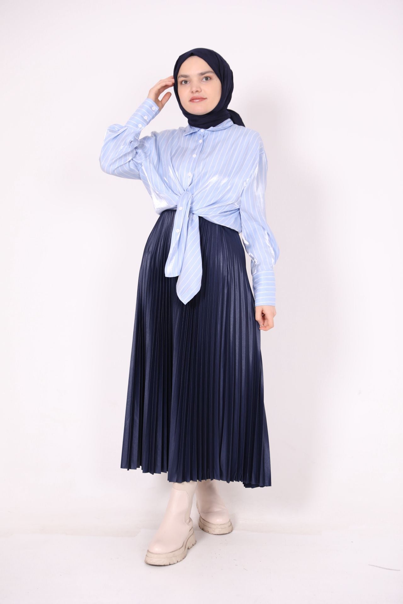 Striped Satin Shirt Blue