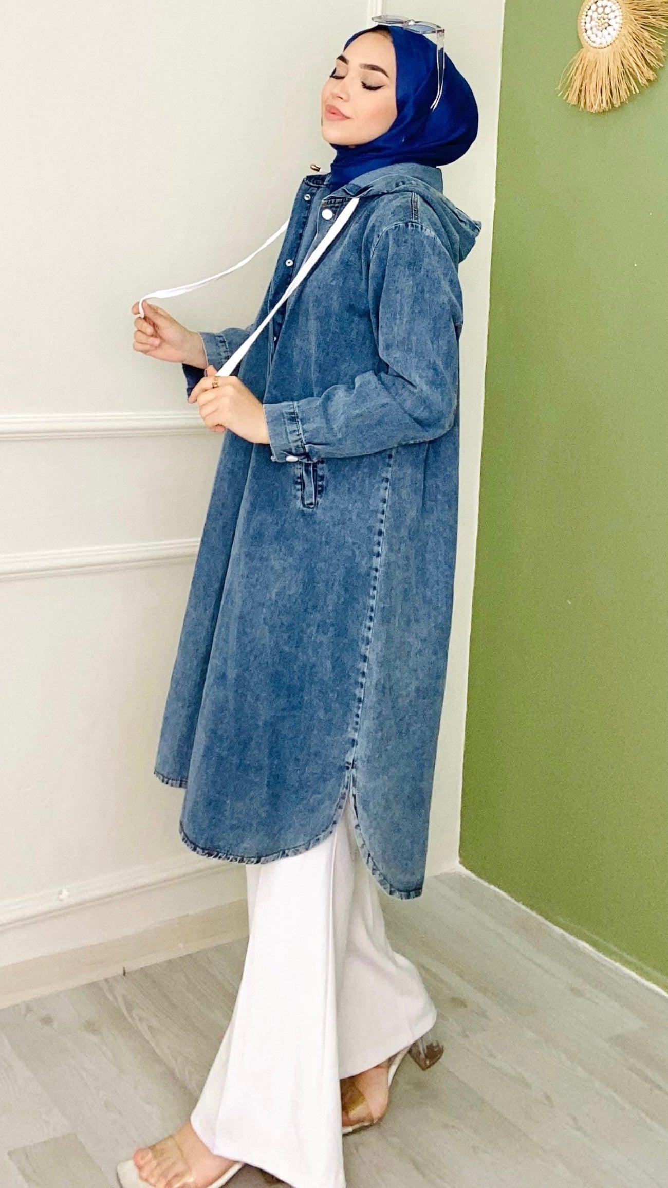 Hooded Denim Cap Blue