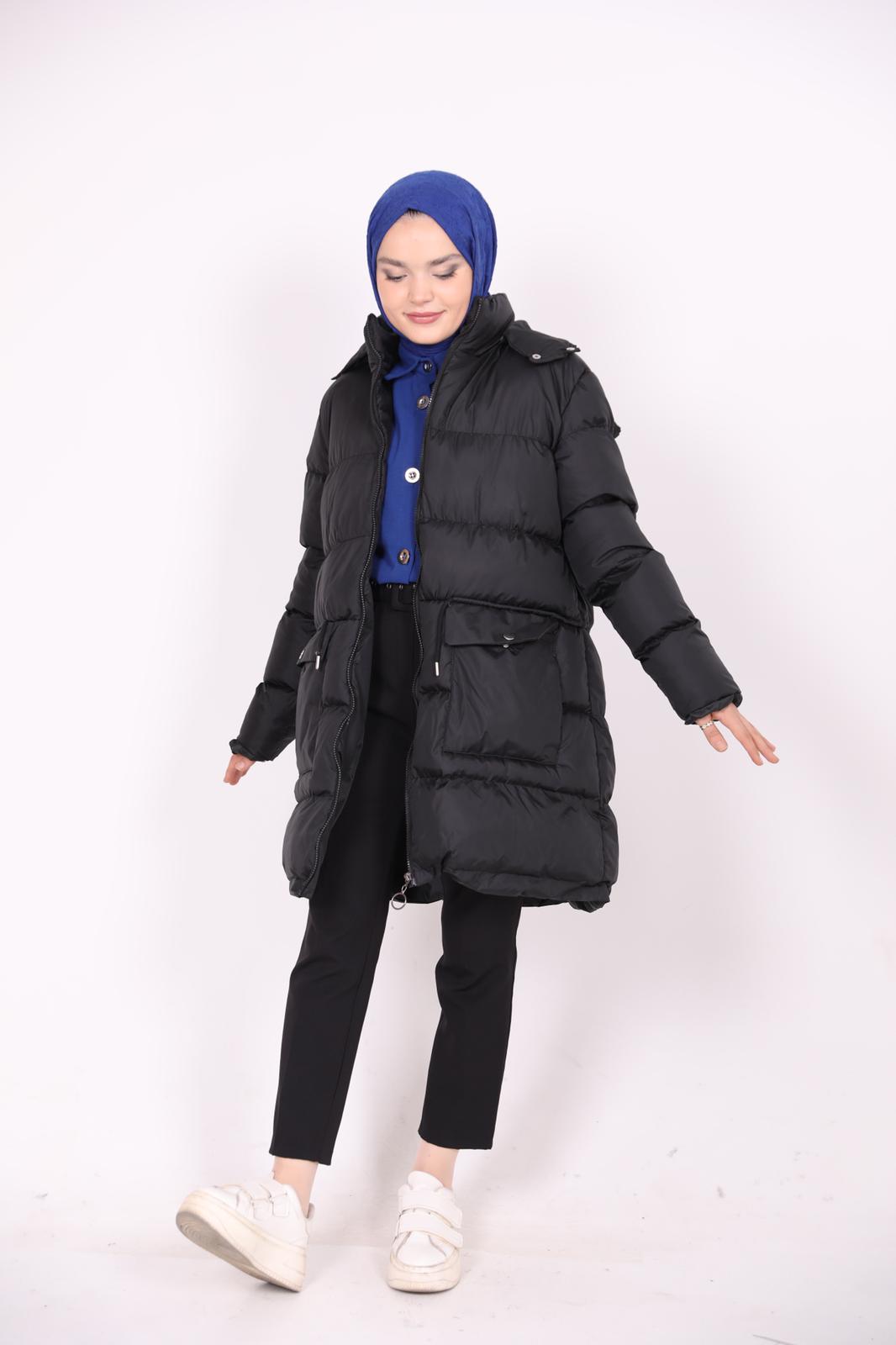 Hooded Araboy Puffer Jacket with Large Pockets Black