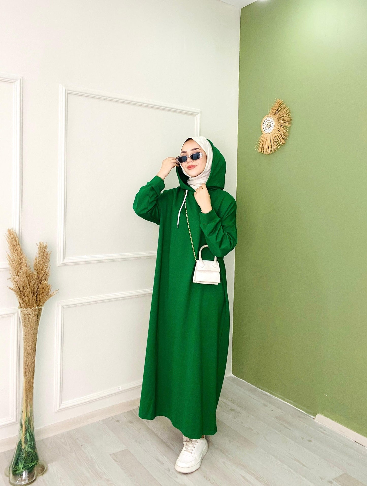 Hooded Sweat Dress Green