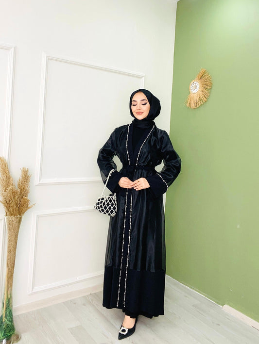 Taş Detaylı Abaya Siyah