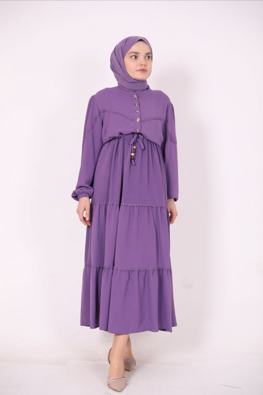 Belted Laced Dress Purple