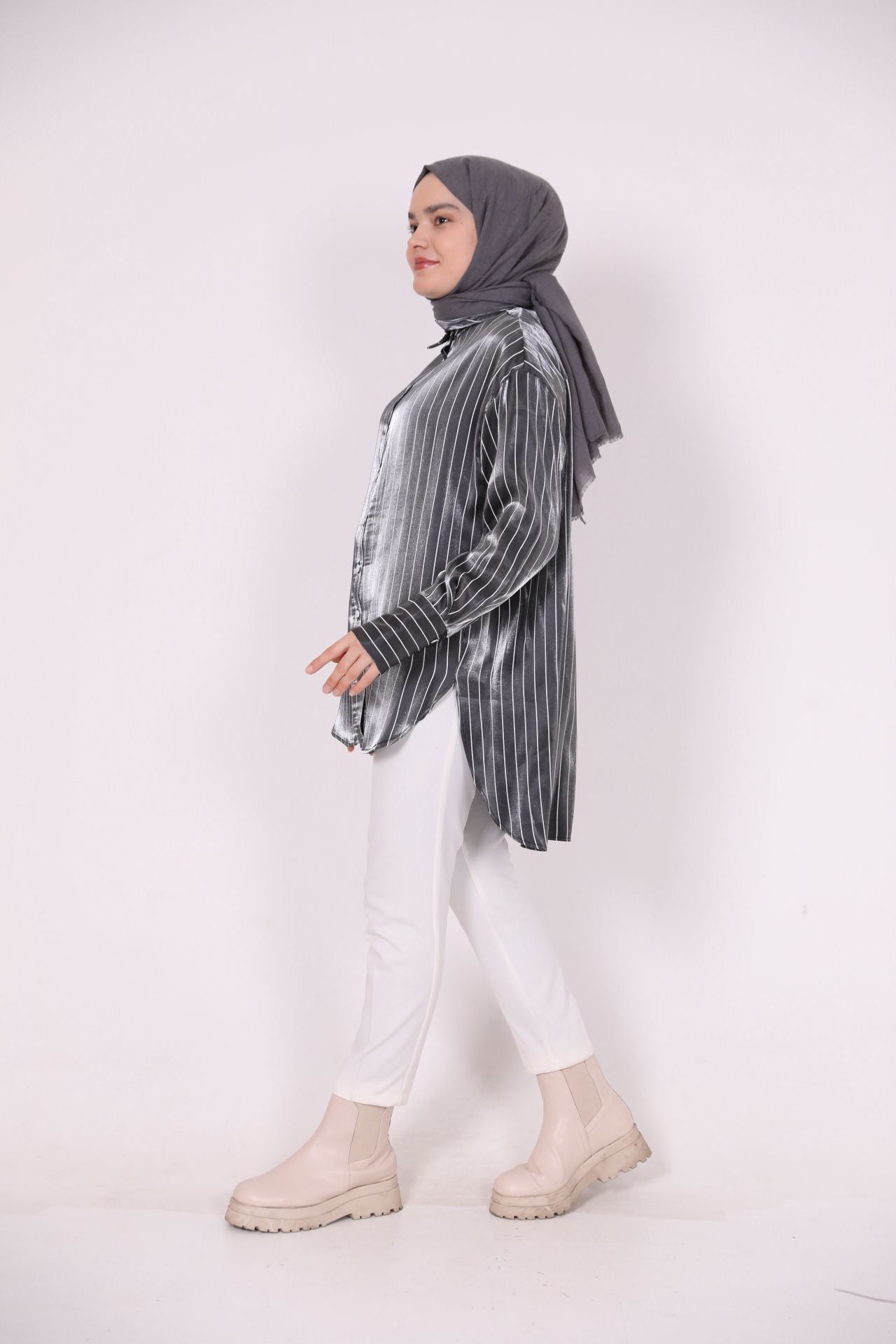 Striped Satin Shirt Black