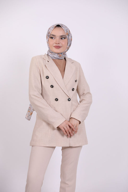 Buttoned Blazer Jacket Beige