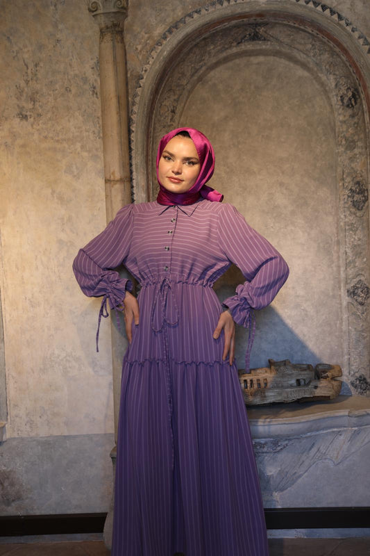 Belted Striped Dress Purple