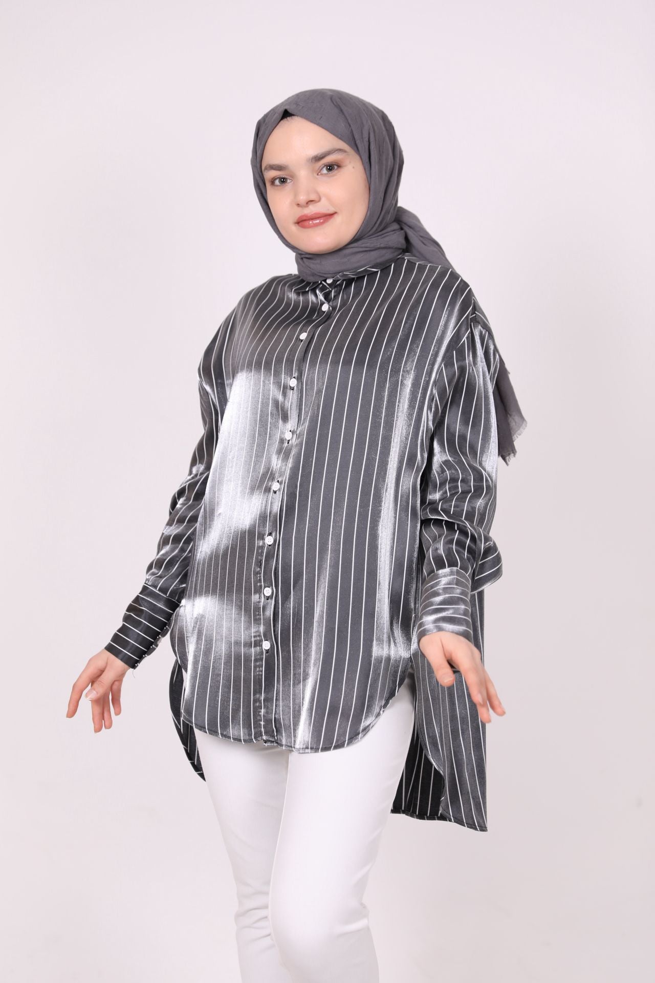 Striped Satin Shirt Black