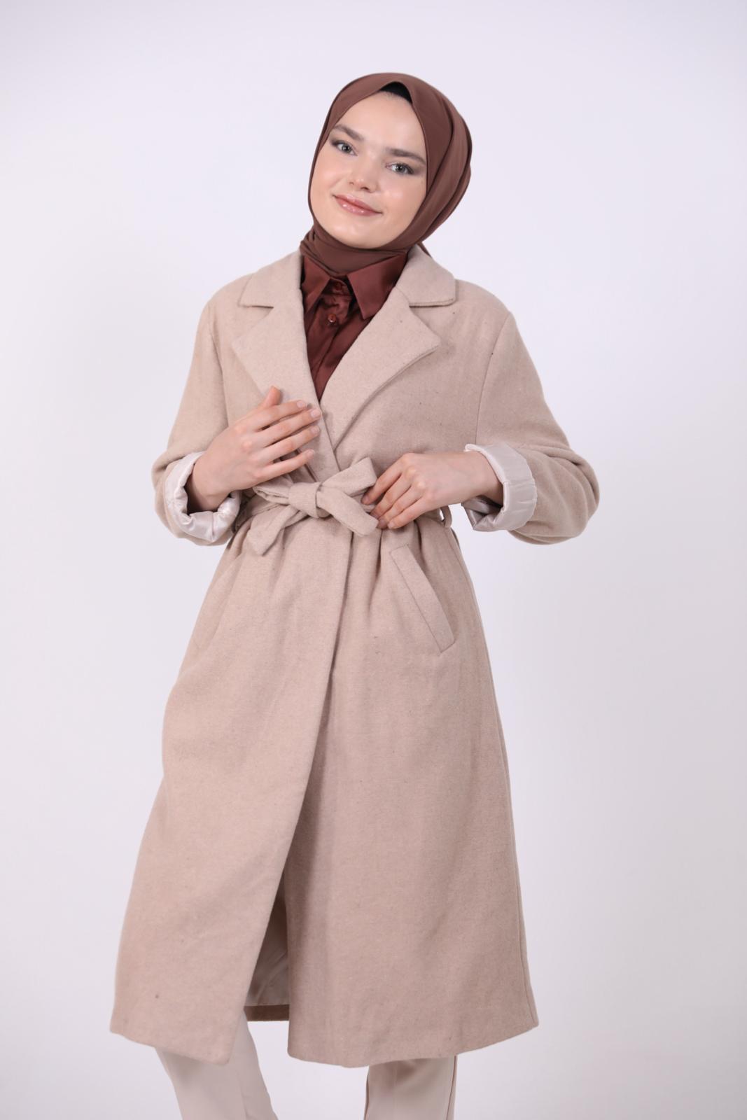 Belted Plain Coat Beige