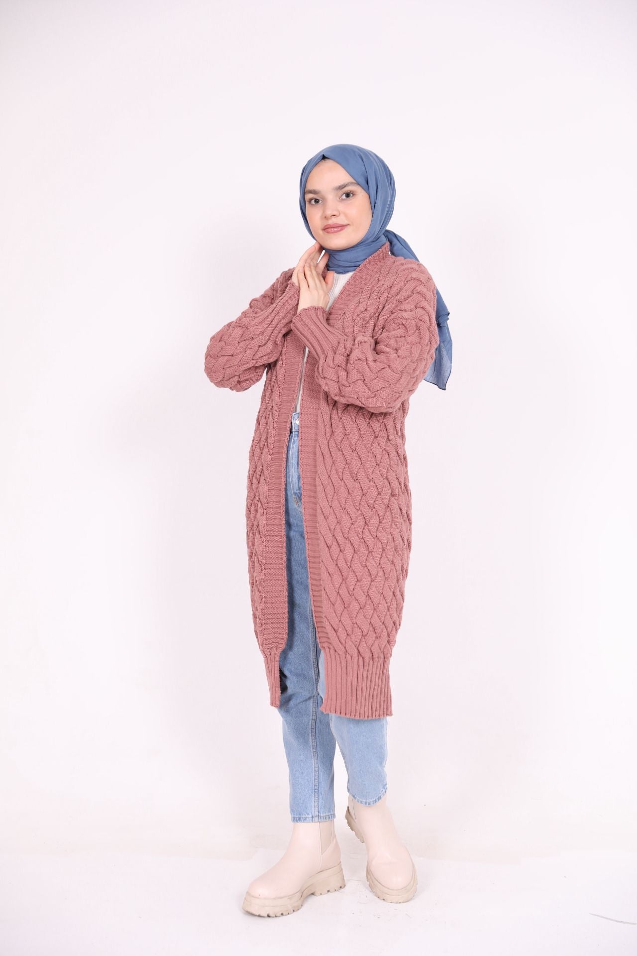 Long Knitted Cardigan Dusty Rose
