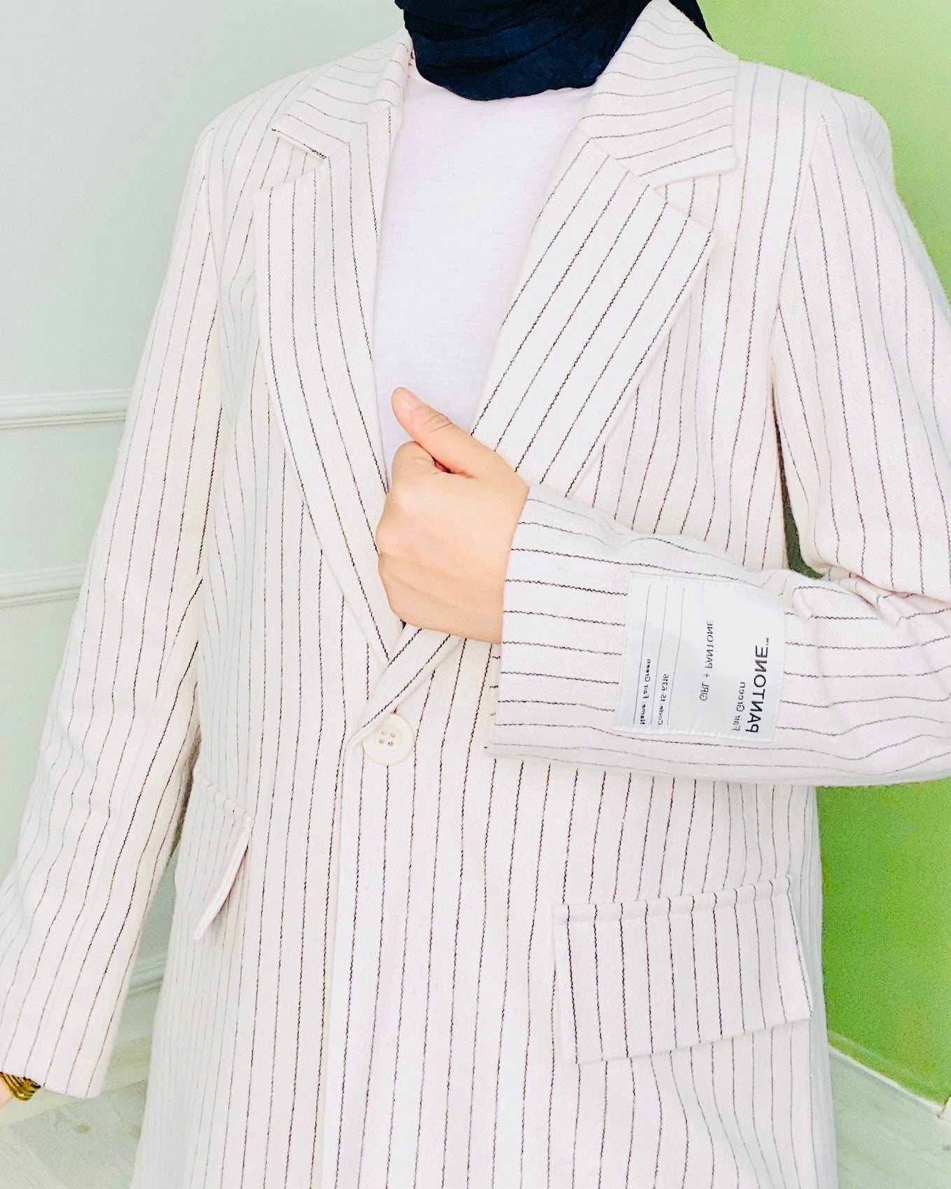 Çizgili Blazer Ceket Beyaz