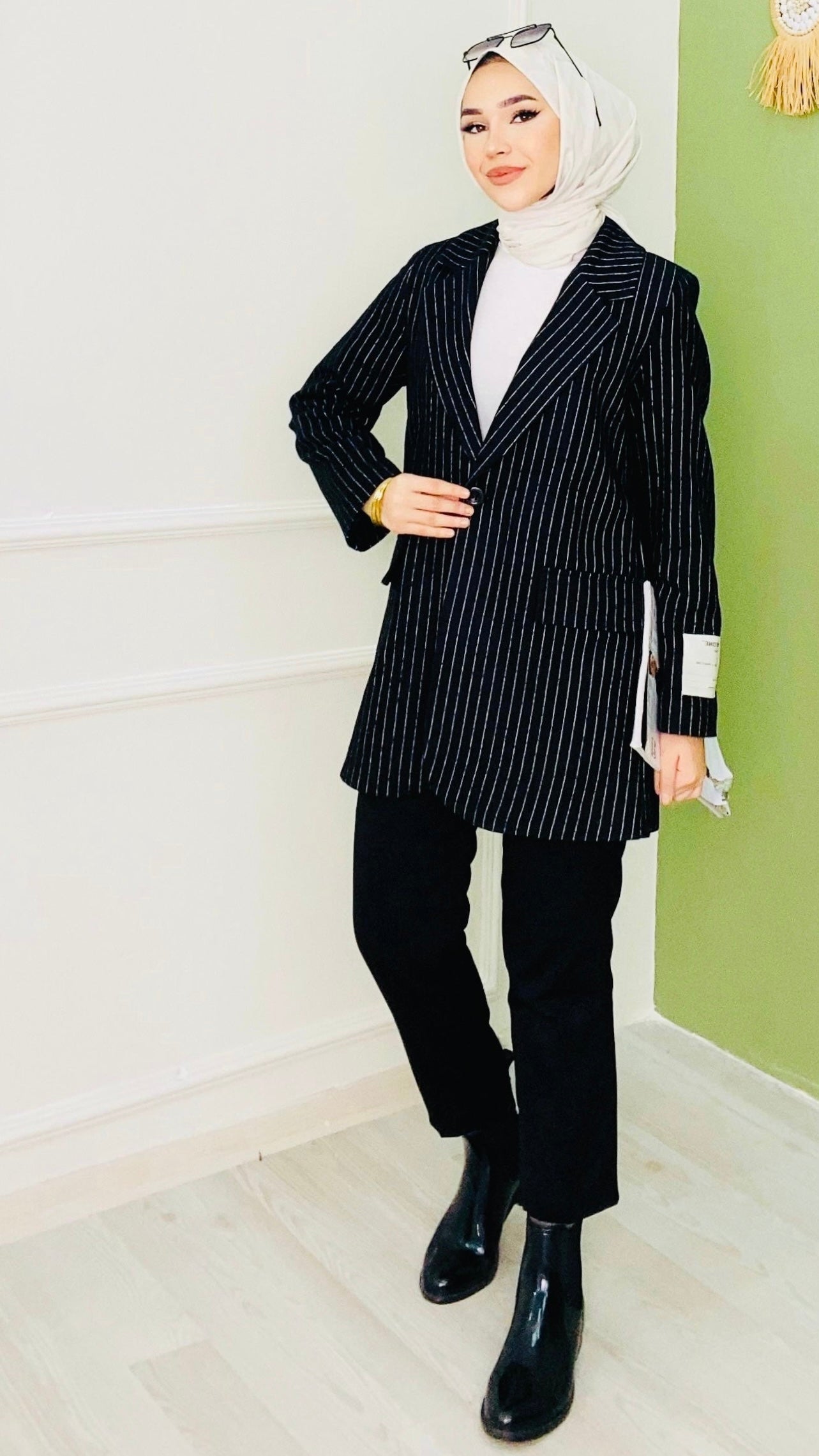 Çizgili Blazer Ceket Siyah