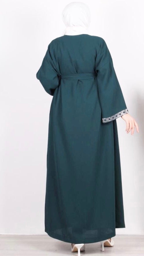 Taş İşlemeli Abaya Yeşil