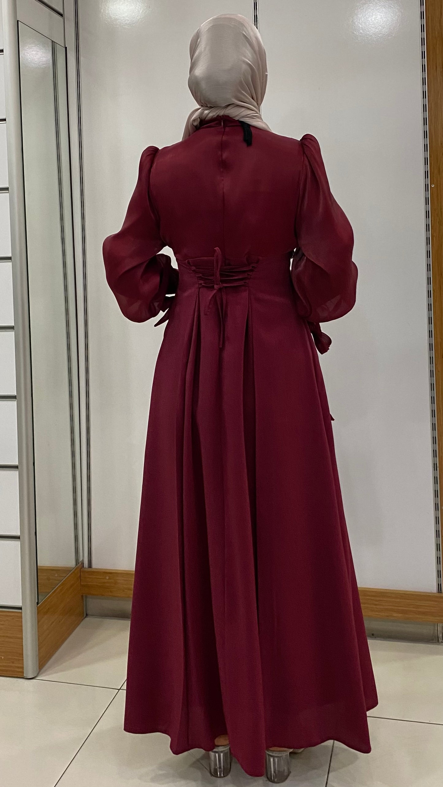 Beli Taş tasarımlı Fenomen Abiye Bordo