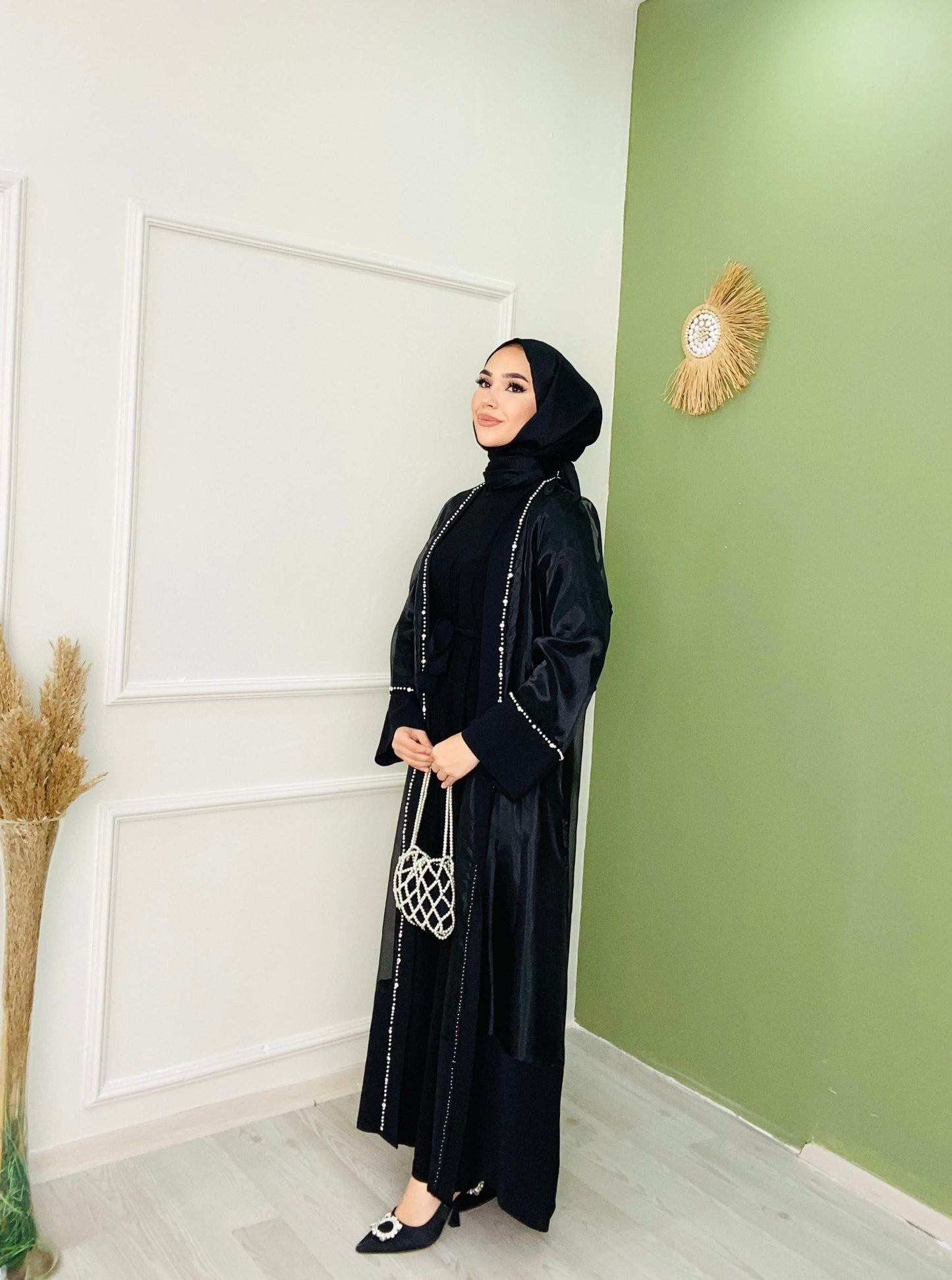 Taş Detaylı Abaya Siyah