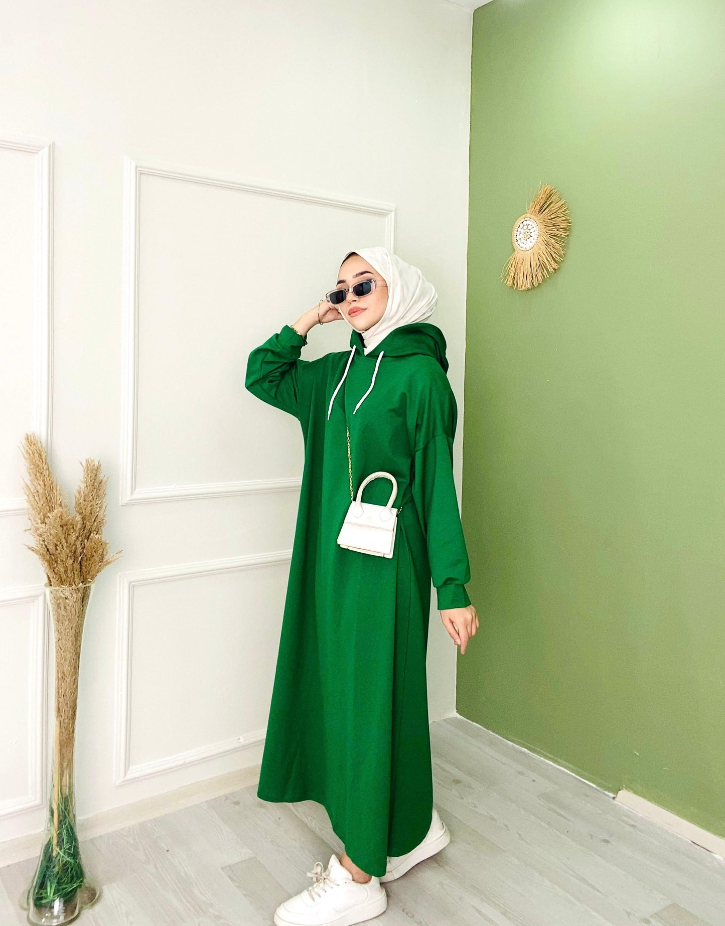 Hooded Sweat Dress Green