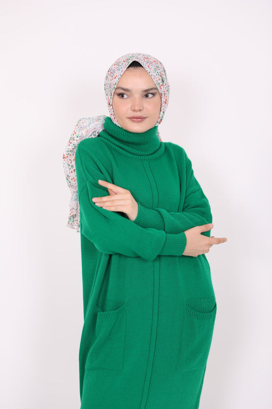 Long Knitwear Tunic with Pockets Green