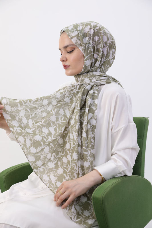 Leaf Patterned Shawl Khaki