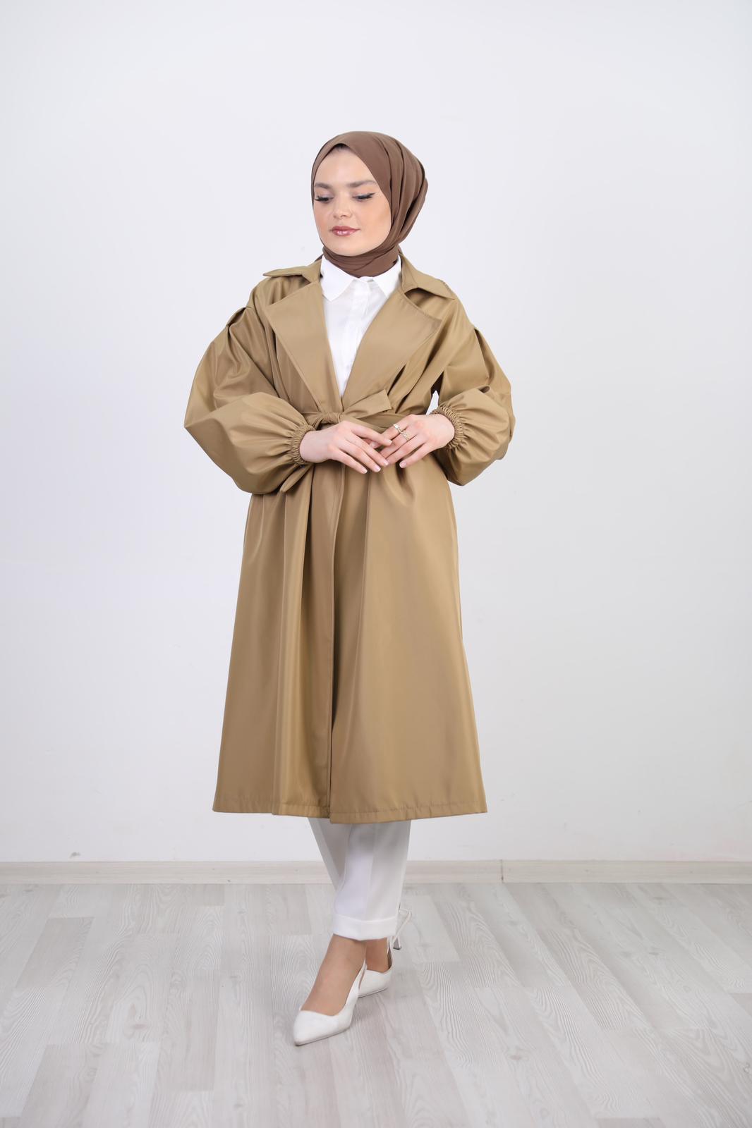 Balloon Sleeve Belted Trench Camel
