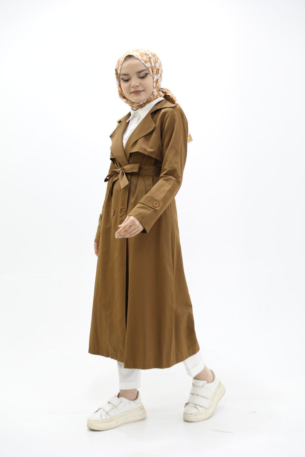 Button and Waist Lace Trench Camel