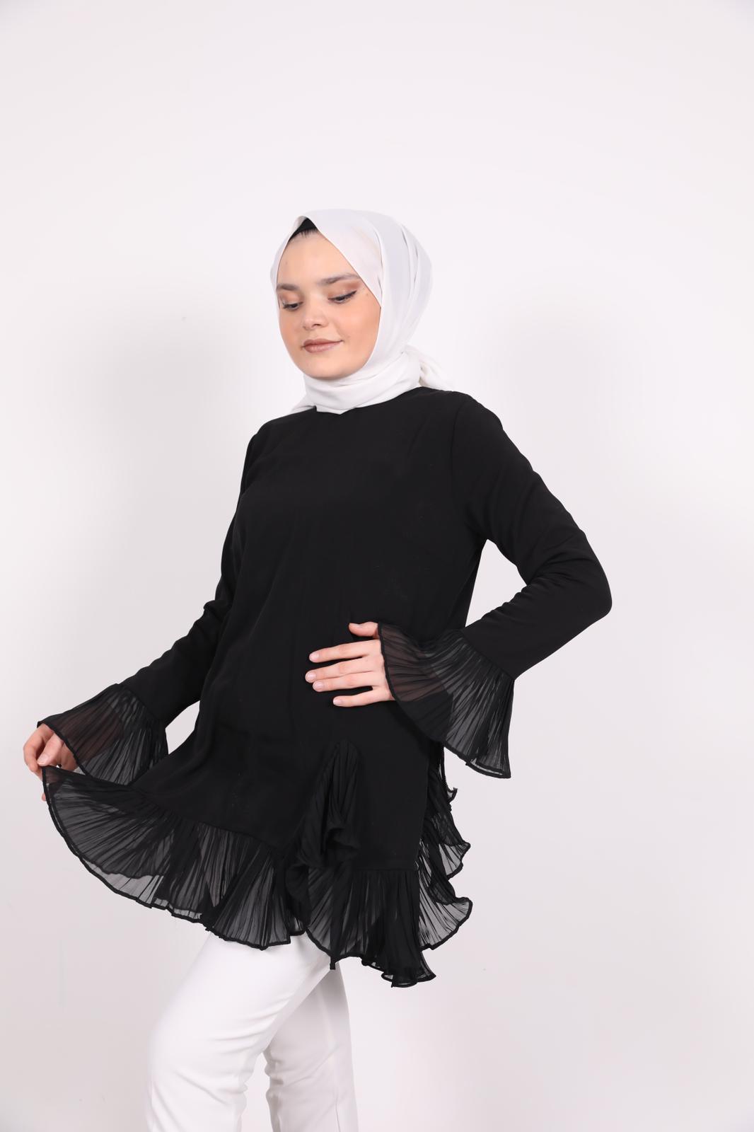 Pleated Hem Tunic Black