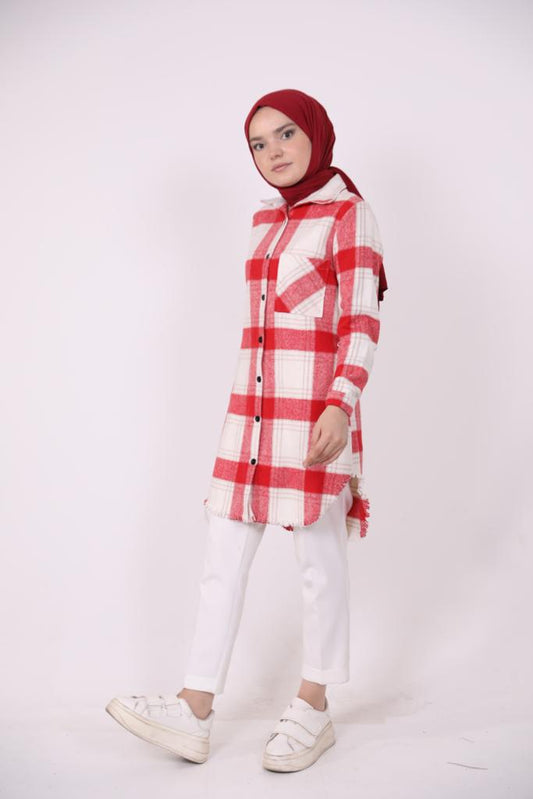 Kare Desen Oduncu Gömlek Kırmızı