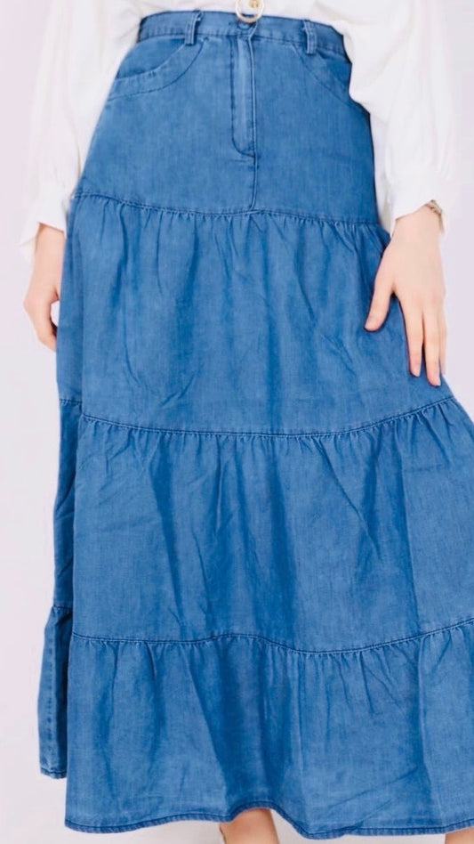 Layered Denim Skirt Blue