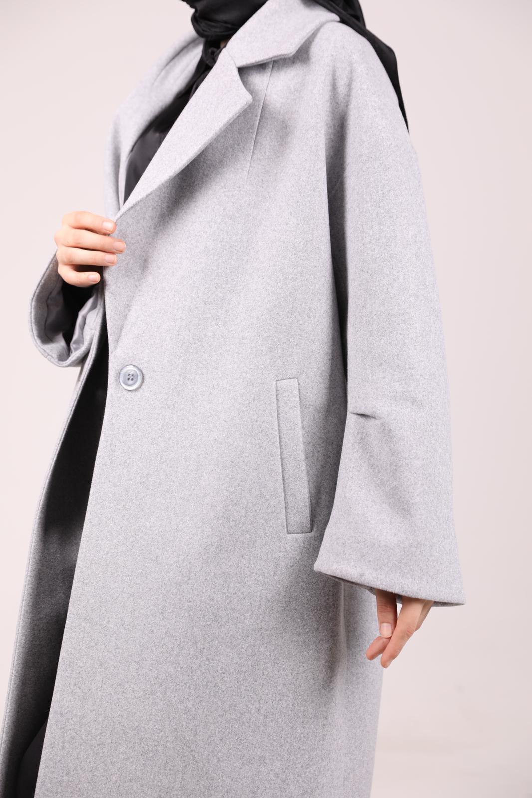 Oversized Coat with Pleat Detail on the Sleeve Gray