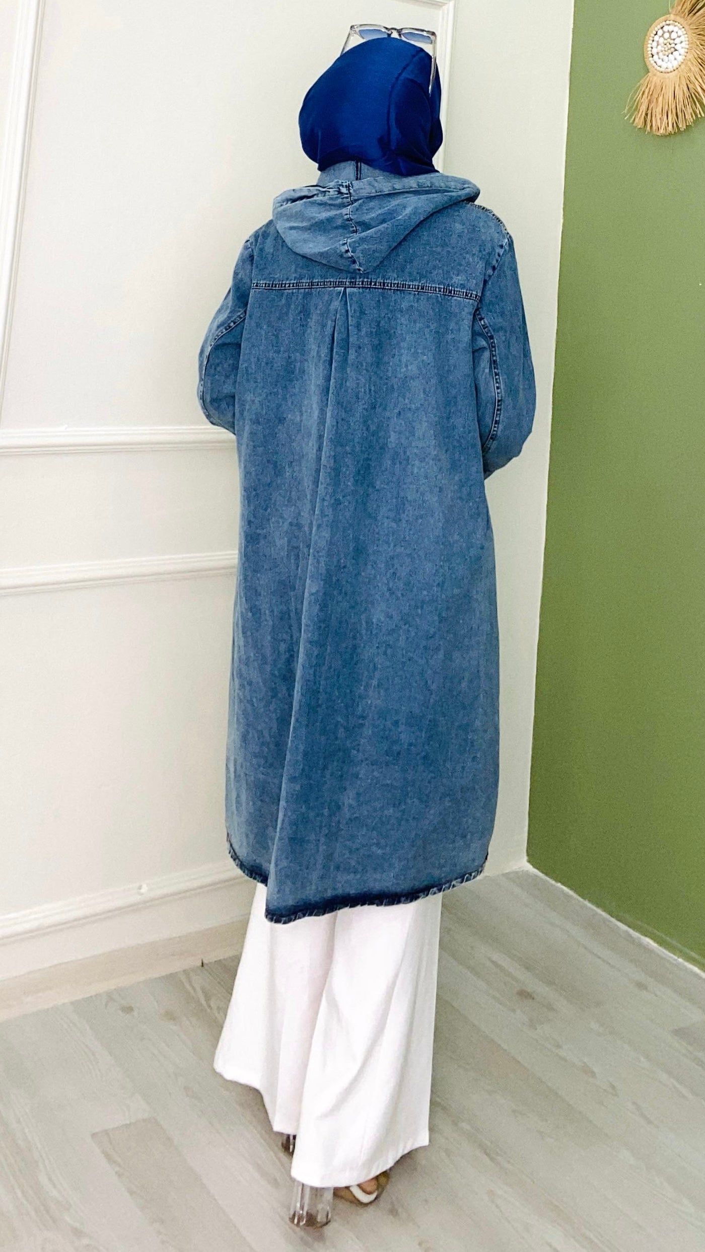 Hooded Denim Cap Blue
