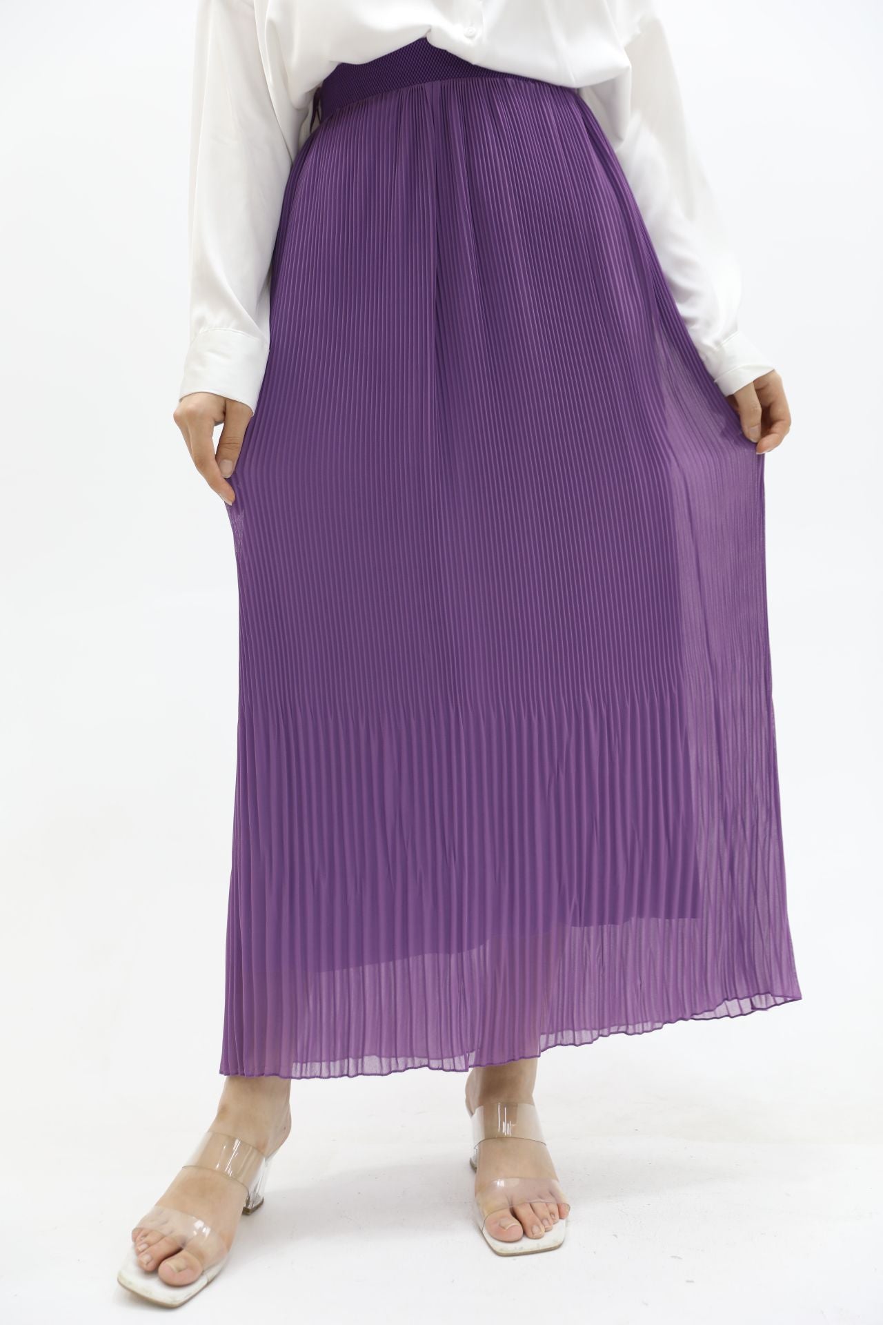 Densely Pleated Chiffon Skirt Purple