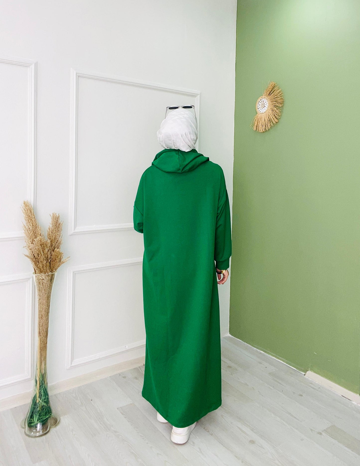 Hooded Sweat Dress Green