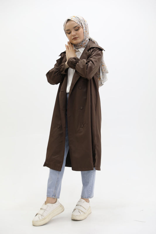 Trench Brown with Elastic Sleeves and Slit Detail
