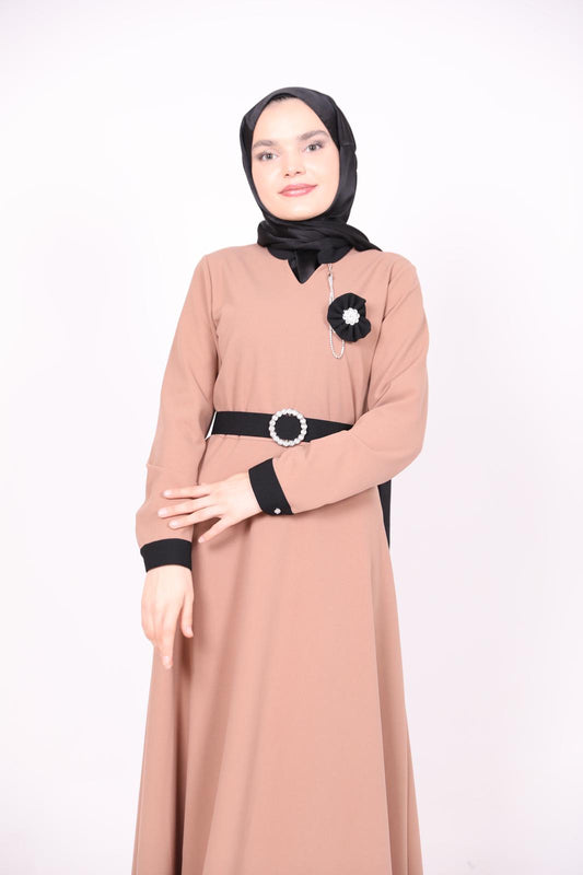 Rose Bronze Belted Dress Camel