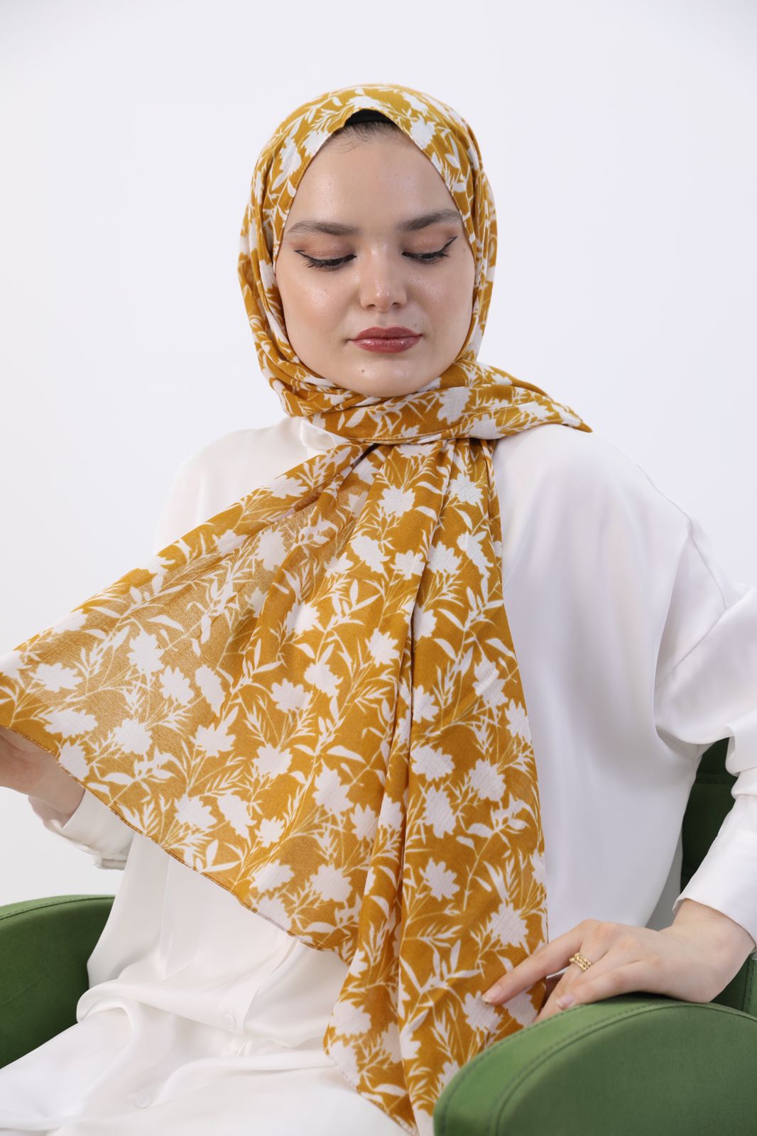 Leaf Patterned Shawl Mustard