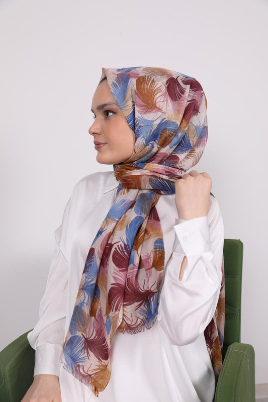 Colorful Leaf Patterned Shawl Blue