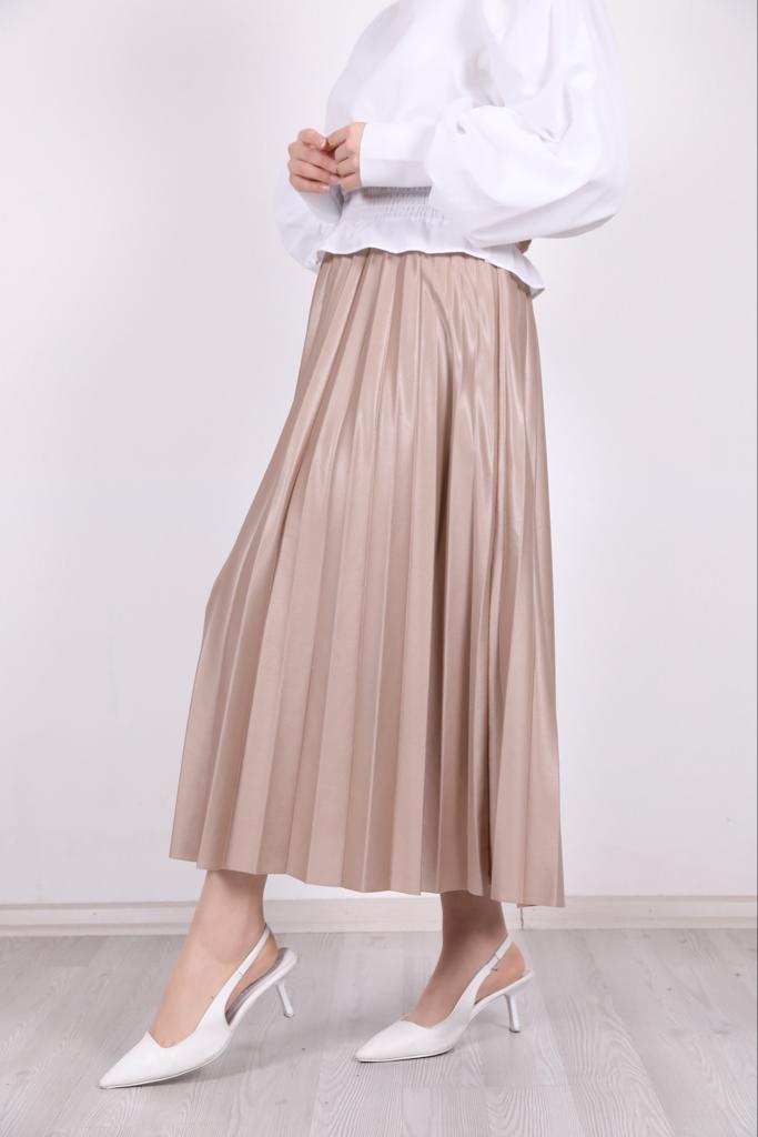 Leather Look Pleated Skirt Mink