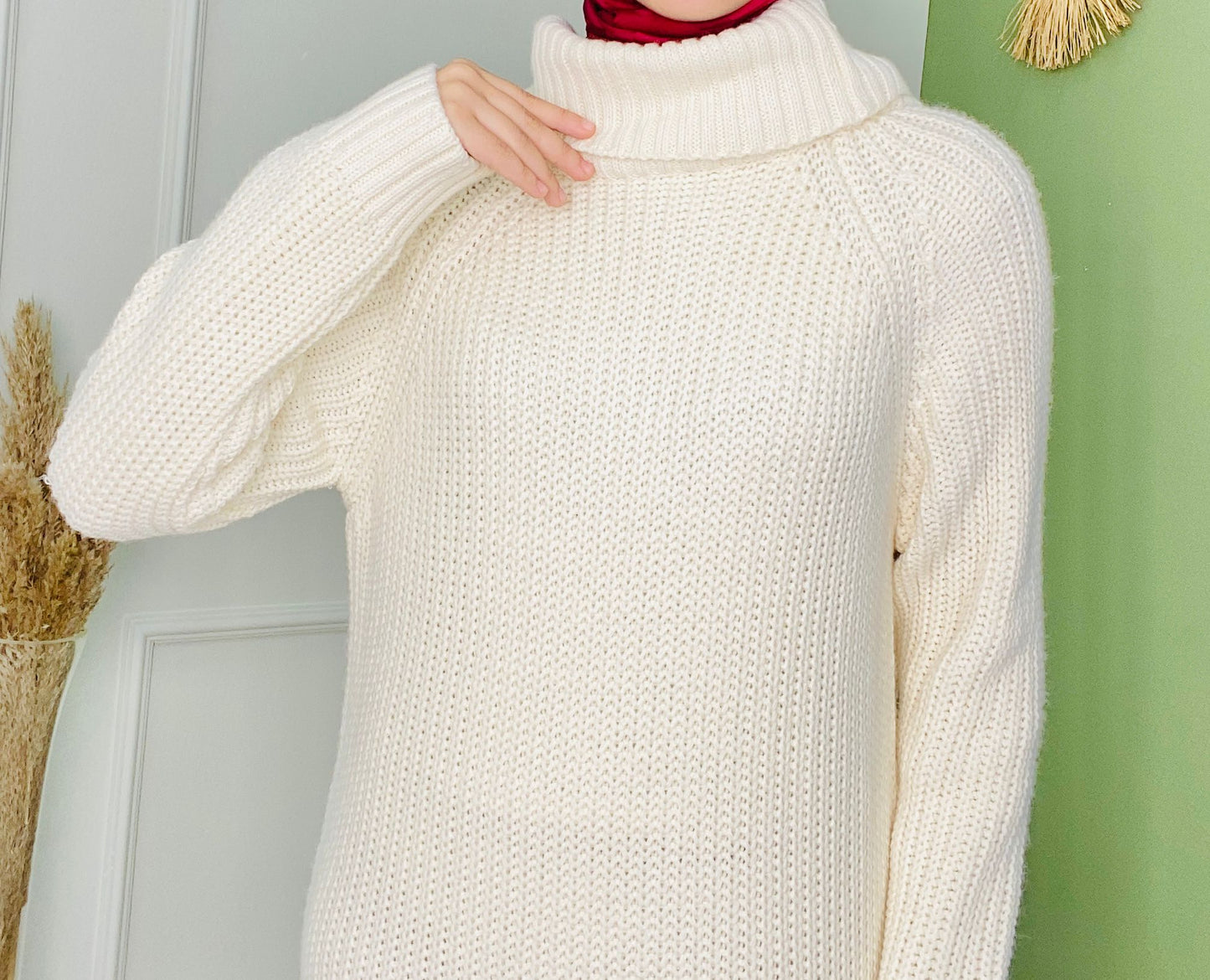 Turtleneck Woven Knitwear Dress Beige