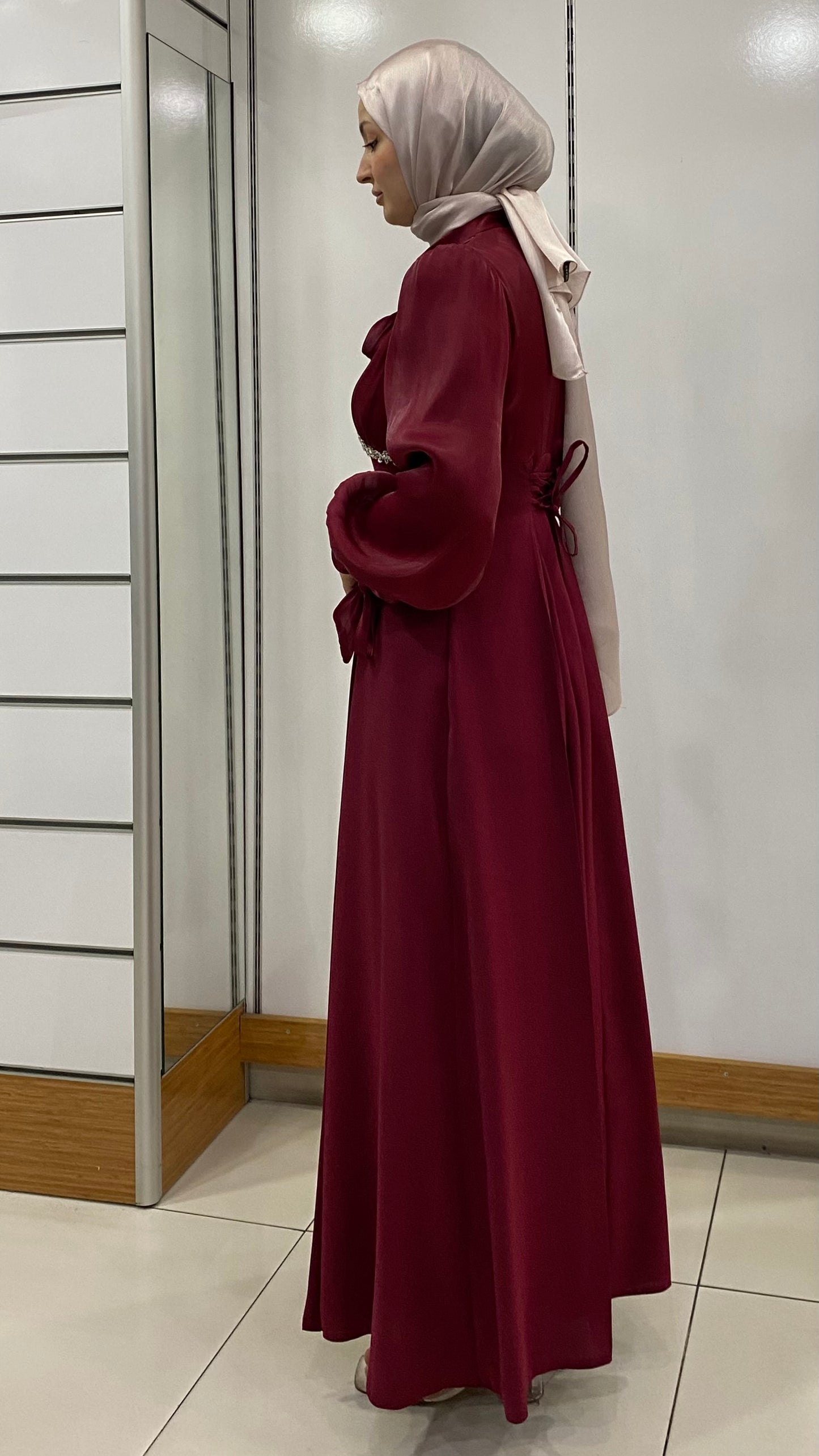 Beli Taş tasarımlı Fenomen Abiye Bordo