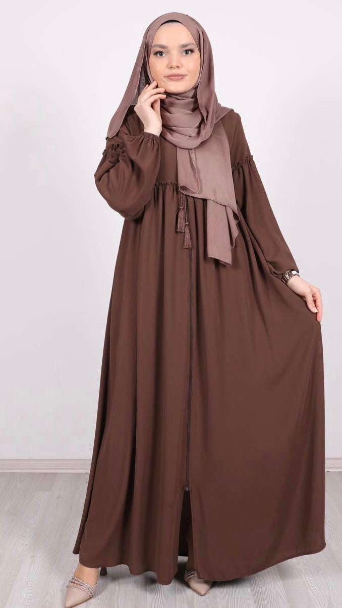 Ruffle Detailed Abaya Brown