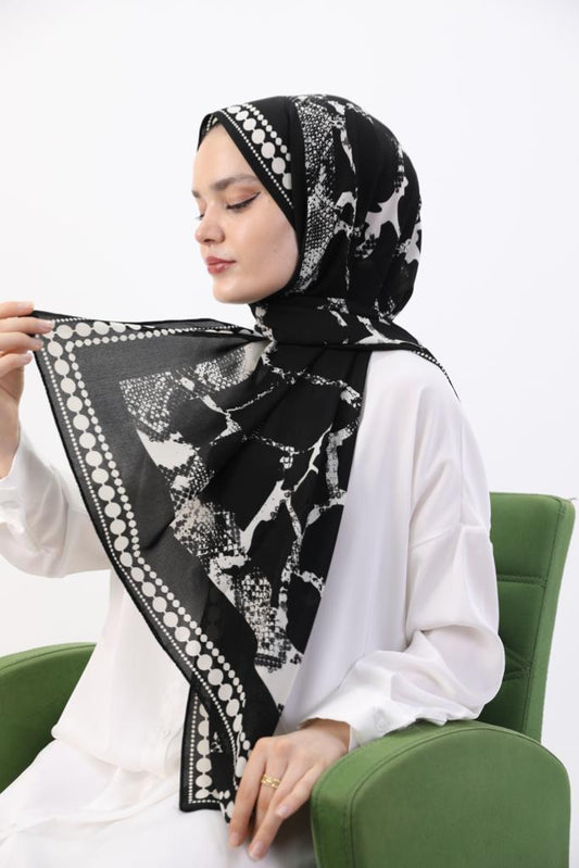 Patterned Medina Silk Shawl Black