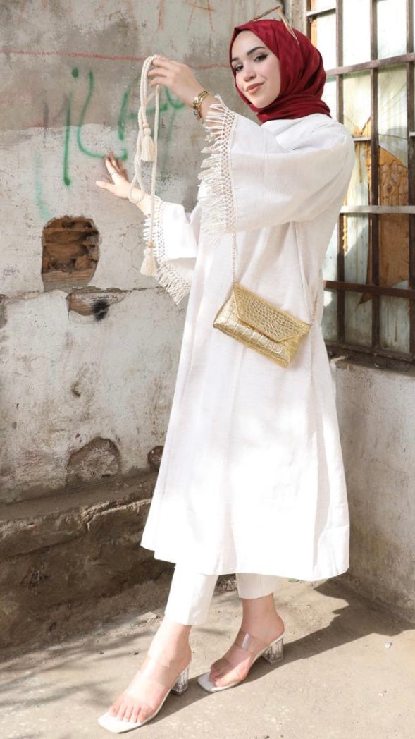 Kolları Püskül Detaylı Kimono Bej