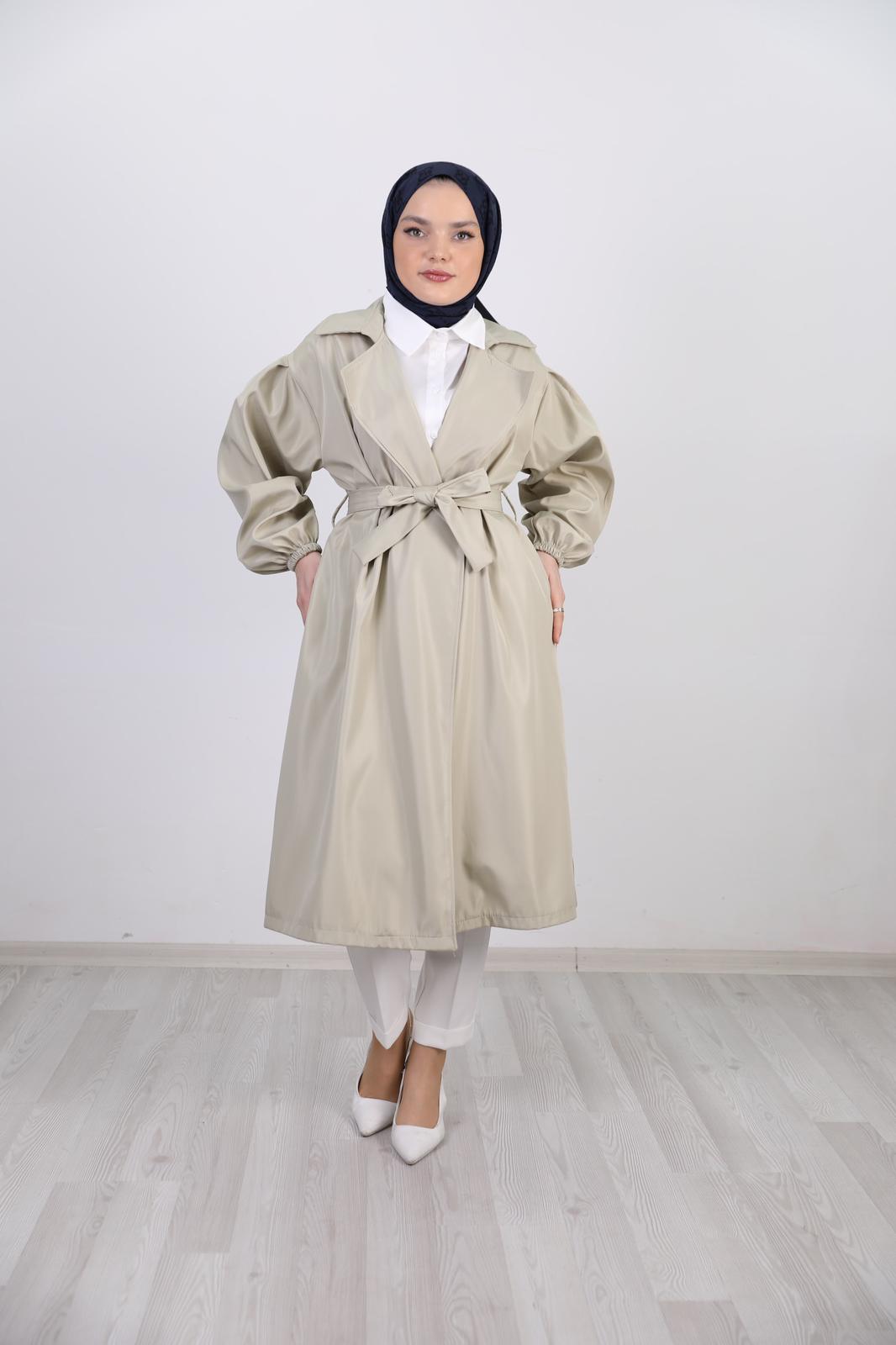 Balloon Sleeve Belted Trench Beige