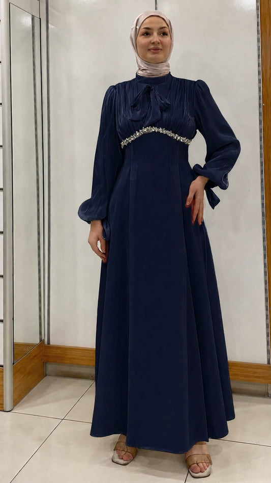 Beli Taş tasarımlı Fenomen Abiye lacivert