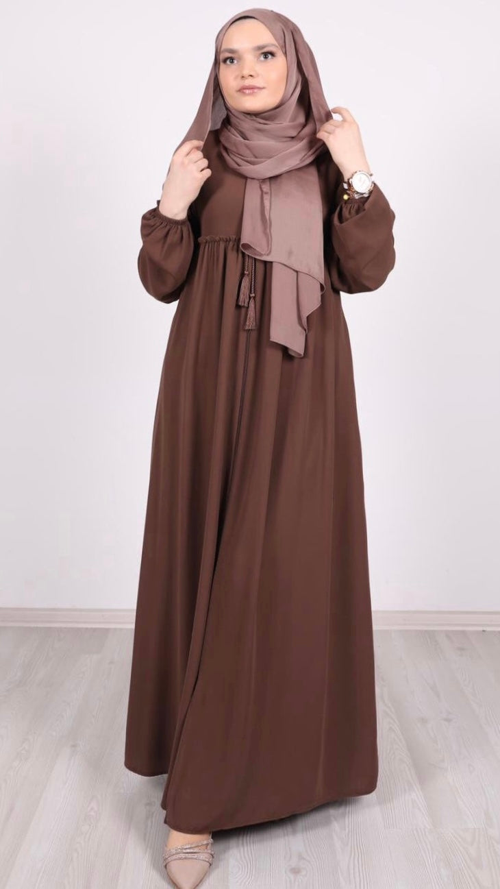 Ruffle Detailed Abaya Brown