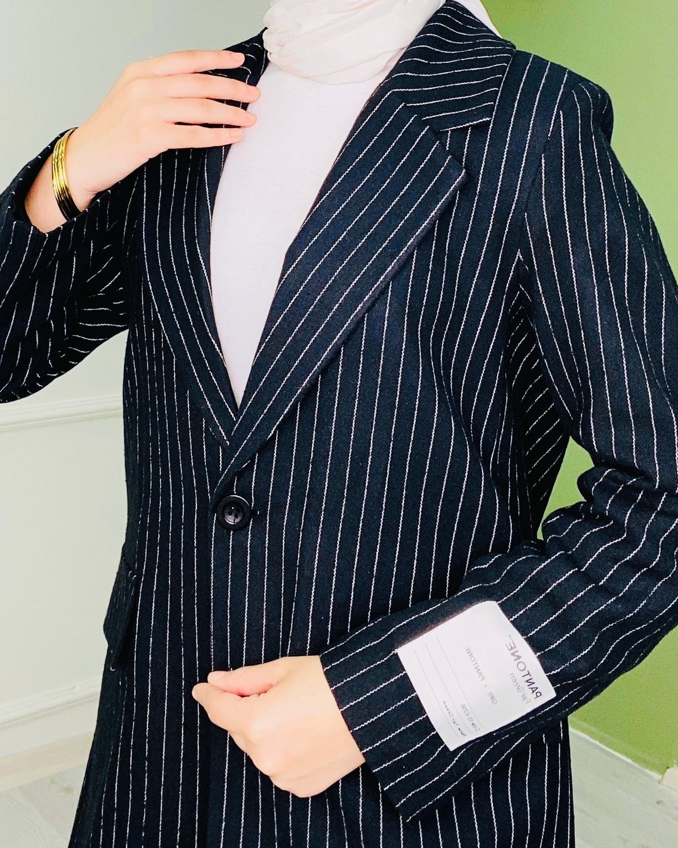 Çizgili Blazer Ceket Siyah
