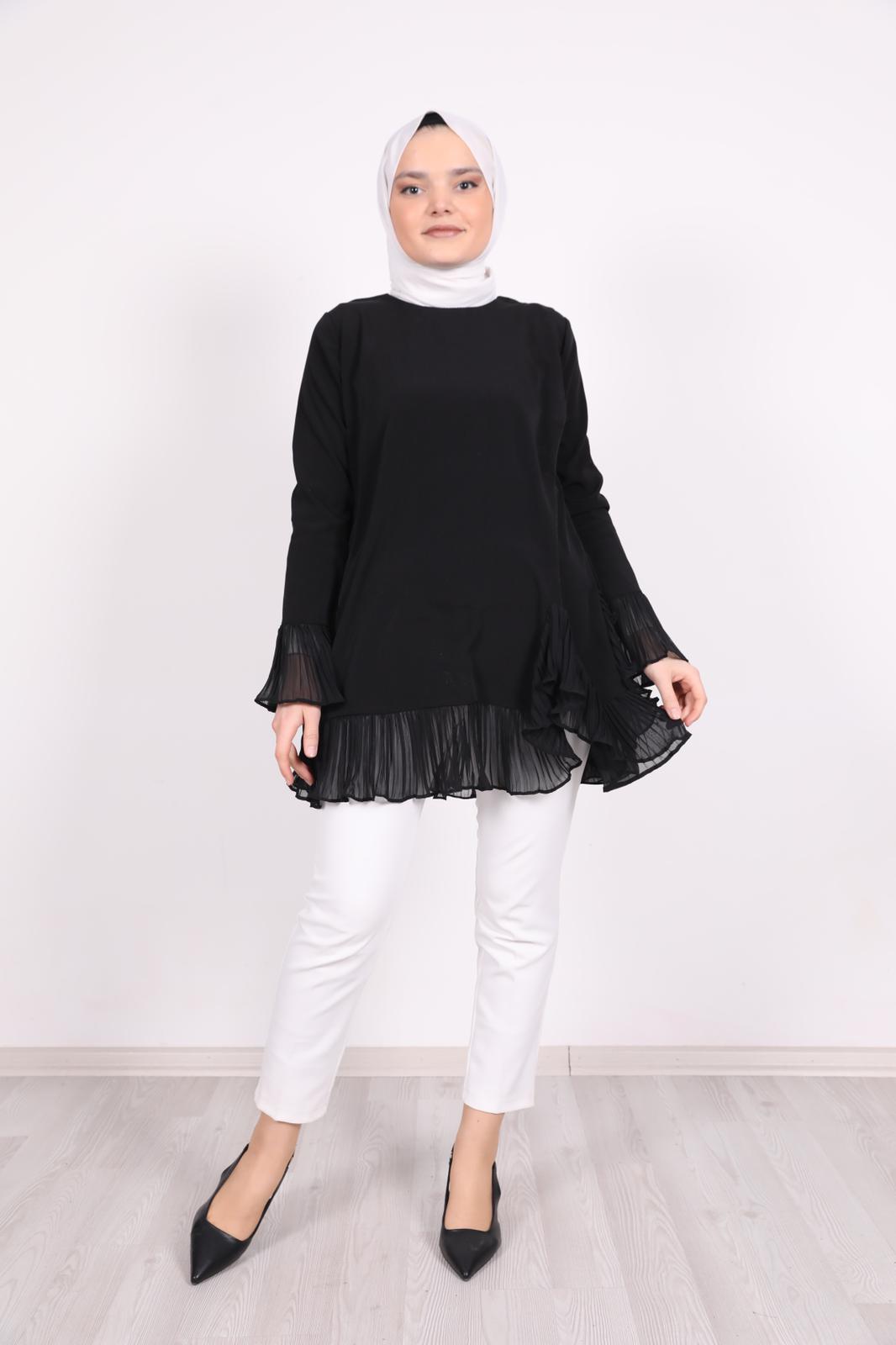 Pleated Hem Tunic Black