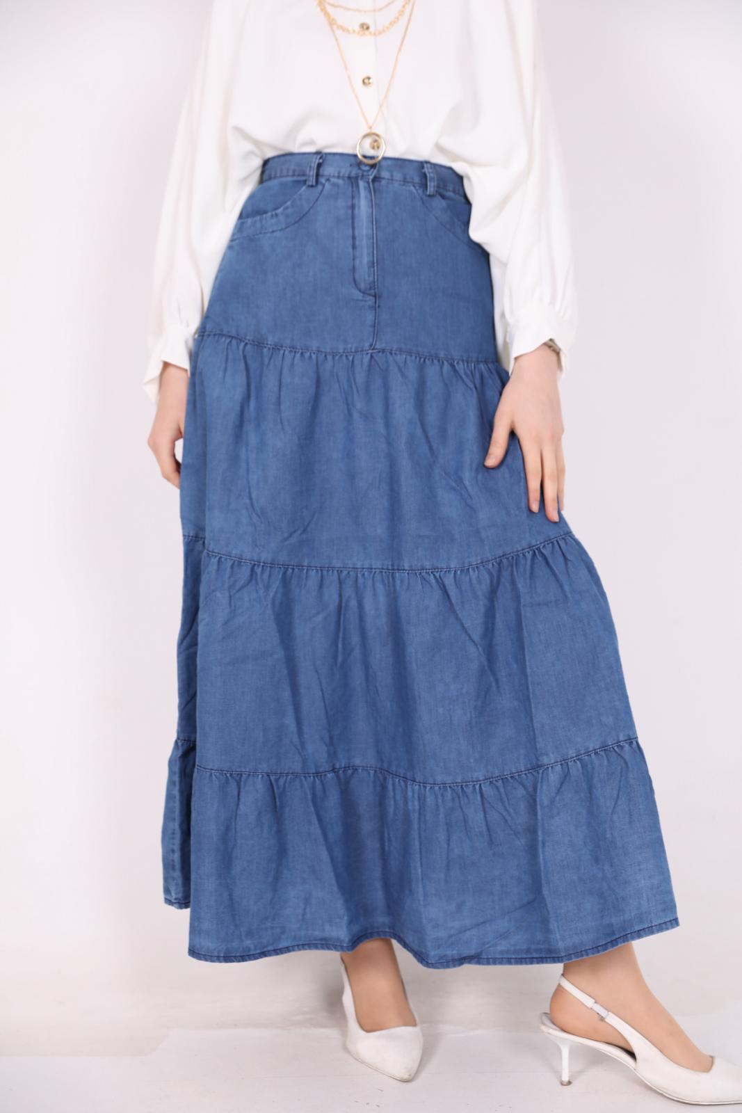 Layered Denim Skirt Blue