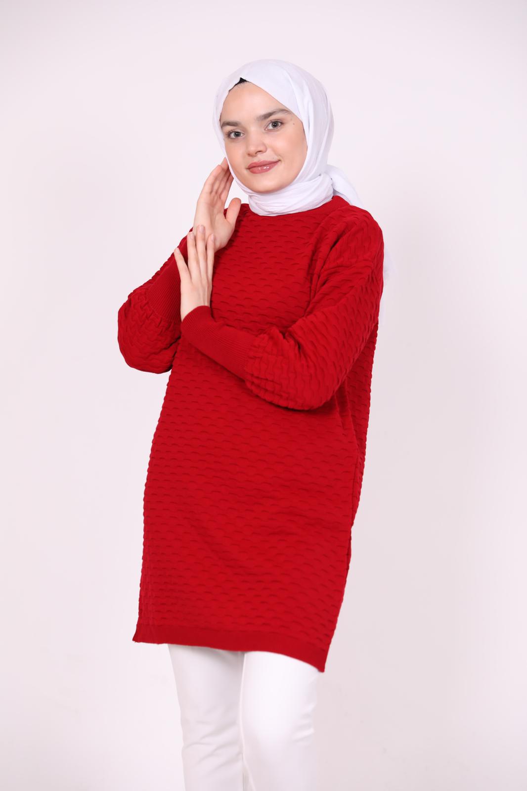 Embossed Balloon Sleeve Sweater Red